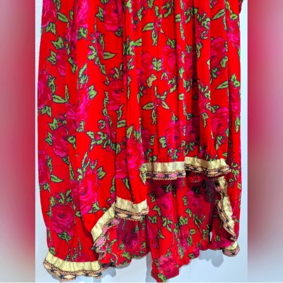 Free People Bold Blooms Red Rose V Neck Embroidered Maxi Dress XS - Picture 7 of 9